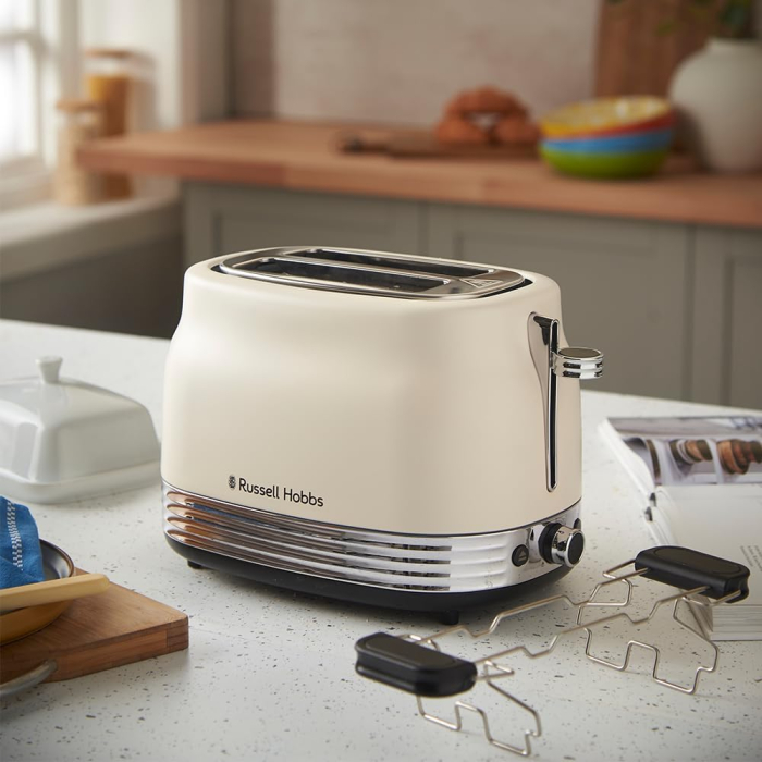 Prajitor de paine 2 felii Russell Hobbs 28650-56 Hanley Jasmine, 900W, design retro, 6 niveluri, functie dezghetare/reincalzire, Jasmine Alb [2]