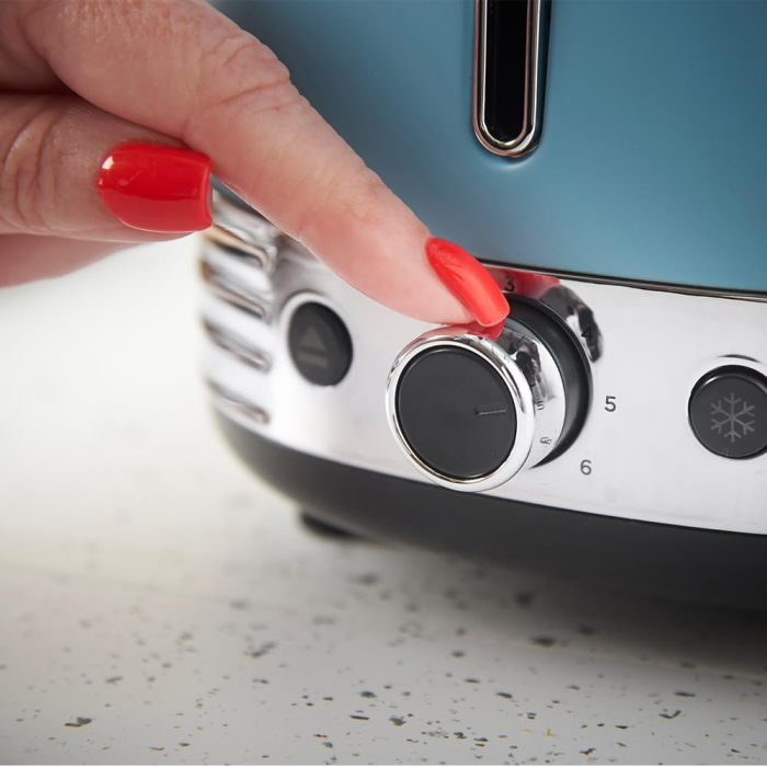 Prajitor de paine 2 felii Russell Hobbs 28651-56 Hanley, 900W, design retro, 6 niveluri, functie dezghetare/reincalzire, Albastru Retro [4]