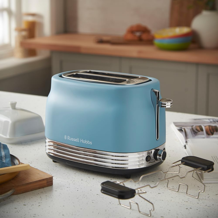 Prajitor de paine 2 felii Russell Hobbs 28651-56 Hanley, 900W, design retro, 6 niveluri, functie dezghetare/reincalzire, Albastru Retro [2]