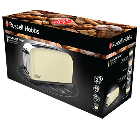 Prajitor de paine cu fanta lunga Russell Hobbs Colours Plus+, 2 felii, tava firimituri detasabila, gratar chifle, crem [2]