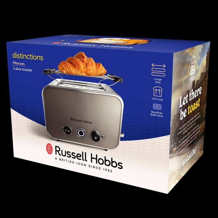 Prajitor de paine Russell Hobbs Distinctions, 2 fante, gratar chifle, tava firimituri detasabila, design premium, titan [2]
