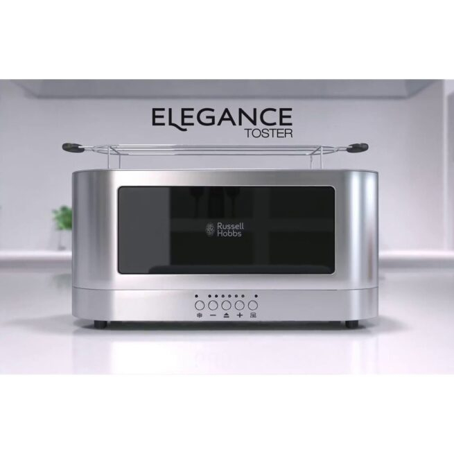 Prajitor de paine Russell Hobbs Elegance, 2 fante, gratar chifle, tava firimituri detasabila, design elegant, argintiu [10]