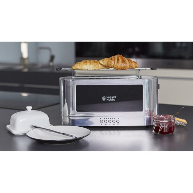 Prajitor de paine Russell Hobbs Elegance, 2 fante, gratar chifle, tava firimituri detasabila, design elegant, argintiu [8]