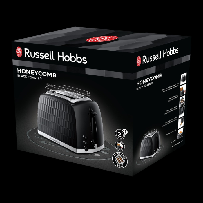Prajitor de paine Russell Hobbs Honeycomb, 2 fante, design fagure, gratar chifle, tava firimituri detasabila, negru [4]