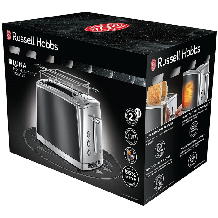 Prajitor de paine Russell Hobbs Luna, 2 fante, prajire rapida 55%, gratar chifle, tava firimituri detasabila, gri [5]