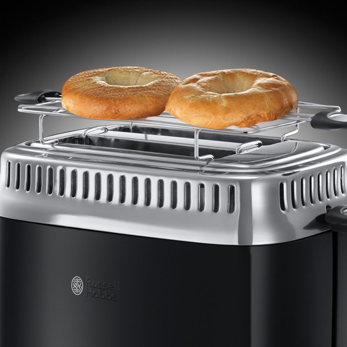 Prajitor de paine Russell Hobbs Retro Classic, 2 fante, gratar chifle, tava firimituri detasabila, design retro, negru [2]
