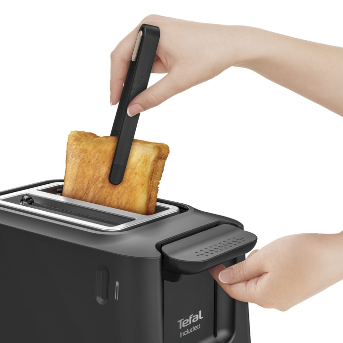 Prajitor de paine Tefal Includeo TT533811, 850W, capacitate 2 felii, 7 trepte de rumenire, buton oprire, cleste inclus, maner ridicare, negru & au [4]