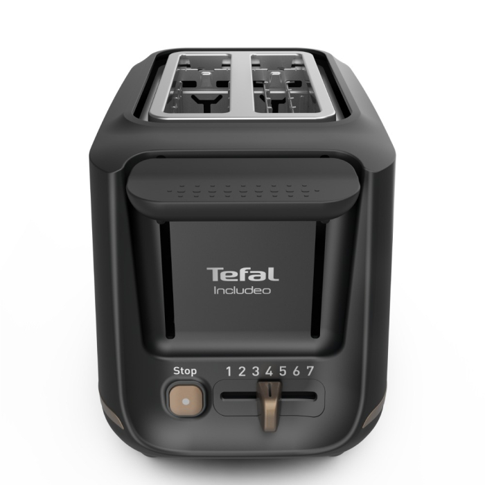 Prajitor de paine Tefal Includeo TT533811, 850W, capacitate 2 felii, 7 trepte de rumenire, buton oprire, cleste inclus, maner ridicare, negru & au [3]