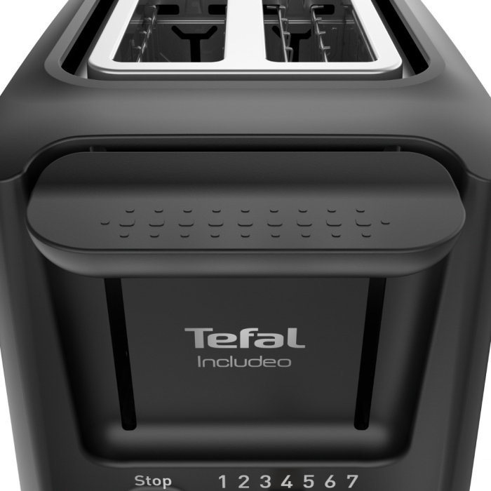 Prajitor de paine Tefal Includeo TT533811, 850W, capacitate 2 felii, 7 trepte de rumenire, buton oprire, cleste inclus, maner ridicare, negru & au [8]