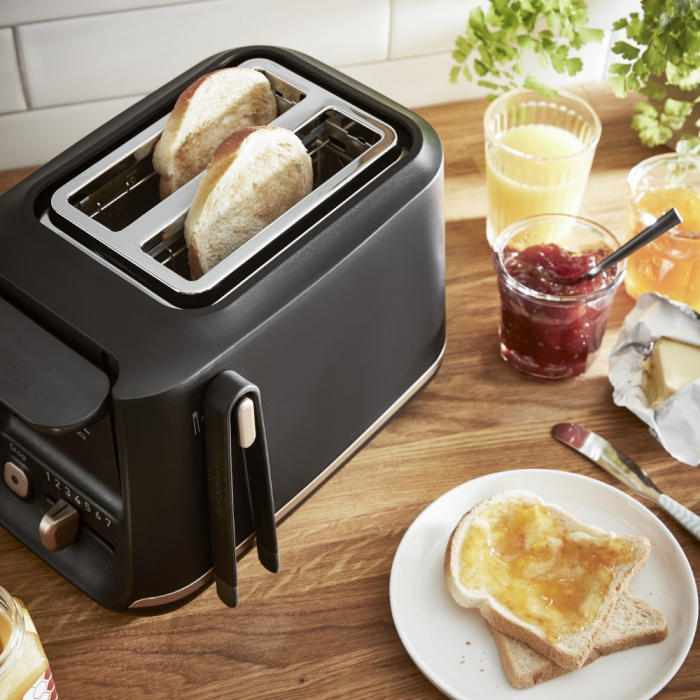 Prajitor de paine Tefal Includeo TT533811, 850W, capacitate 2 felii, 7 trepte de rumenire, buton oprire, cleste inclus, maner ridicare, negru & au [14]