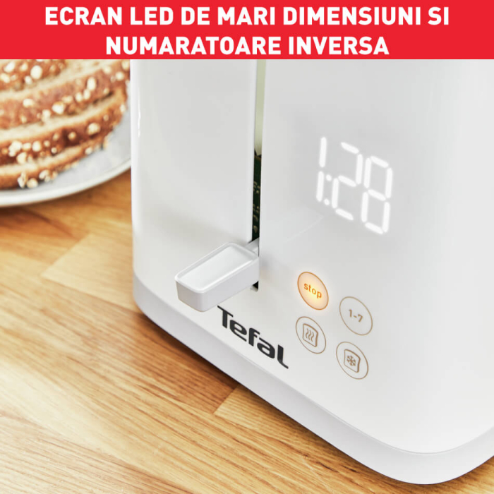Prajitor de paine Tefal Sense TT693110, 850W, 4 functii dedicate, 7 trepte de rumenire, fante cu latime variabila, tava firimituri, alb [11]