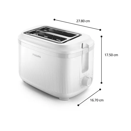 Prajitor paine Philips HD2511/00, 900 W, 8 trepte, 278 mm, 167 mm, 175 mm, 1.41 kg, 2 felii, functie decongelare, Alb [3]