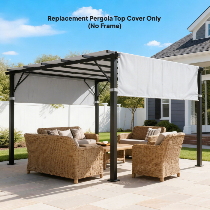  Prelata Pergola Foisor 3x3 m cu Buzunare si Curele pentru Bare, din Poliester, 488x122 cm, Gri Deschis [2]