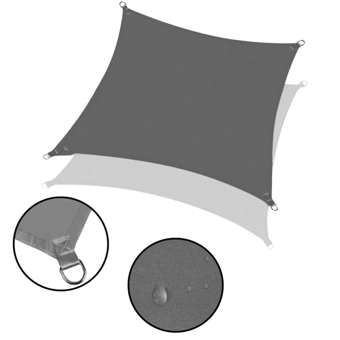 Prelata umbrire 3x3 m impermeabila cu protectie UV, grad umbrire 90%, inele inox, sfori incluse, husa transport, gri grafit [19]