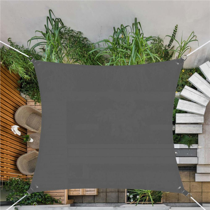Prelata umbrire 3x3 m impermeabila cu protectie UV, grad umbrire 90%, inele inox, sfori incluse, husa transport, gri grafit [26]