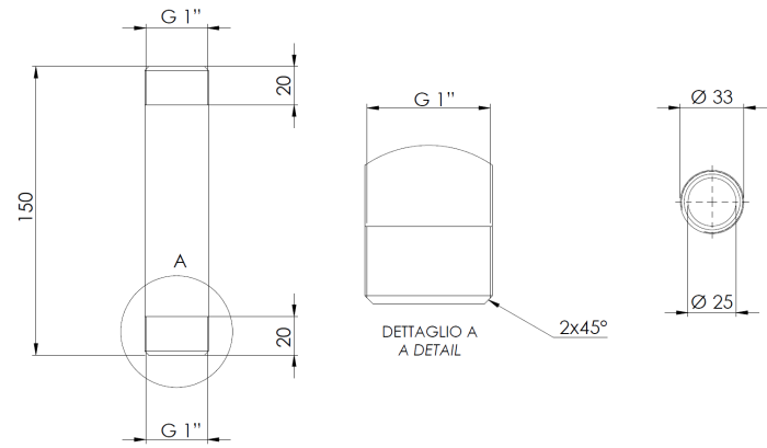 Prelungitor alama Remer Rubinetterie 530OG10150, 1”, lungime 150 mm, set 10 bucati, finisaj natural [2]
