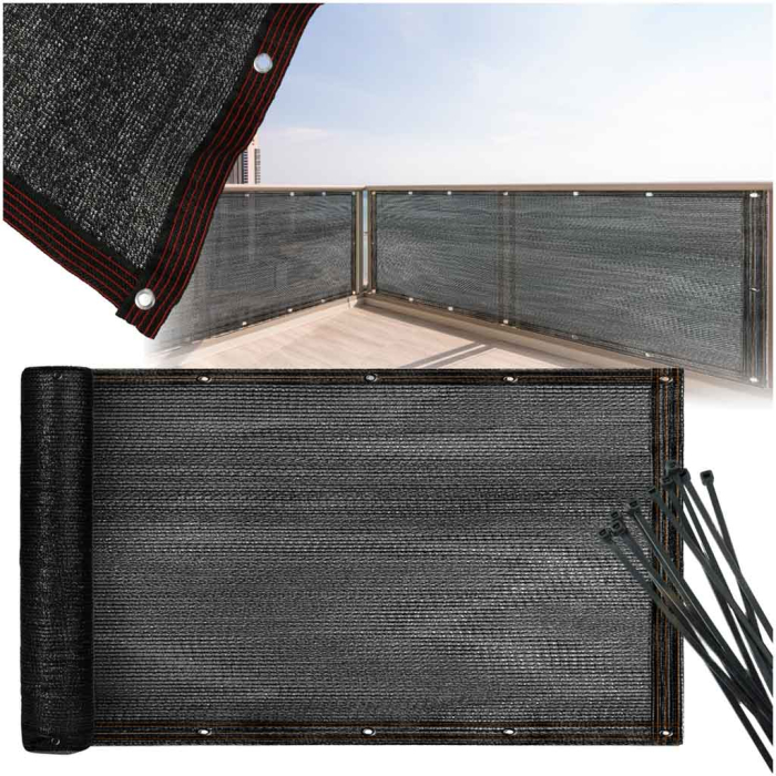Protectie balcon din plasa PVC, cu inele metalice pentru prindere, 105x700 cm, negru [7]