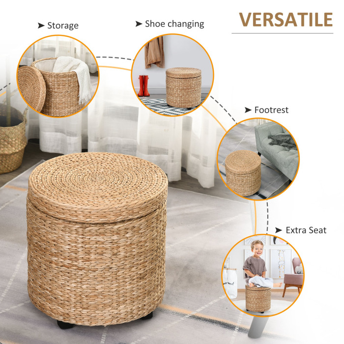  Puf Container Rotund cu Husa din tesatura Imitatie In (100% Poliester) Taburet Sprijin Picioare Ф43x43cm - Kaki [5]