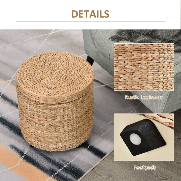  Puf Container Rotund cu Husa din tesatura Imitatie In (100% Poliester) Taburet Sprijin Picioare Ф43x43cm - Kaki [6]