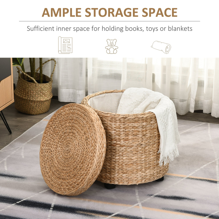  Puf Container Rotund cu Husa din tesatura Imitatie In (100% Poliester) Taburet Sprijin Picioare Ф43x43cm - Kaki [4]