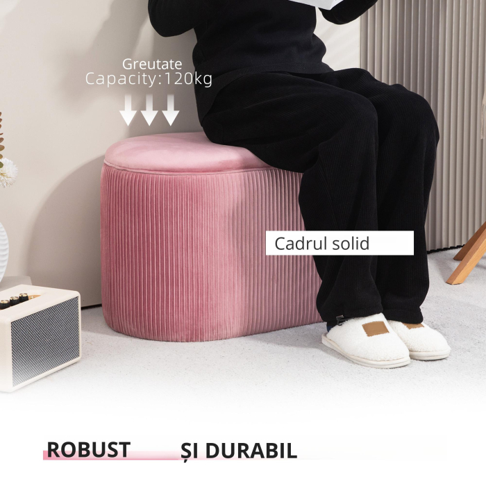  Puf Roz din Catifea, Cu Capac & Spatiu Depozitare [5]