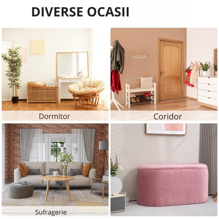  Puf Roz din Catifea, Cu Capac & Spatiu Depozitare [4]