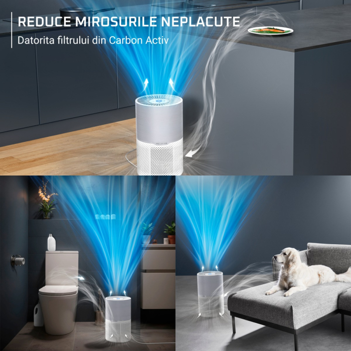 Purificator Rowenta Pure Air Compact PU2220F0, sistem de filtrare 3-in-1 HEPA, 3 trepte de viteza, mod auto, 3 filtre, functie Allergen Boost, alb [2]