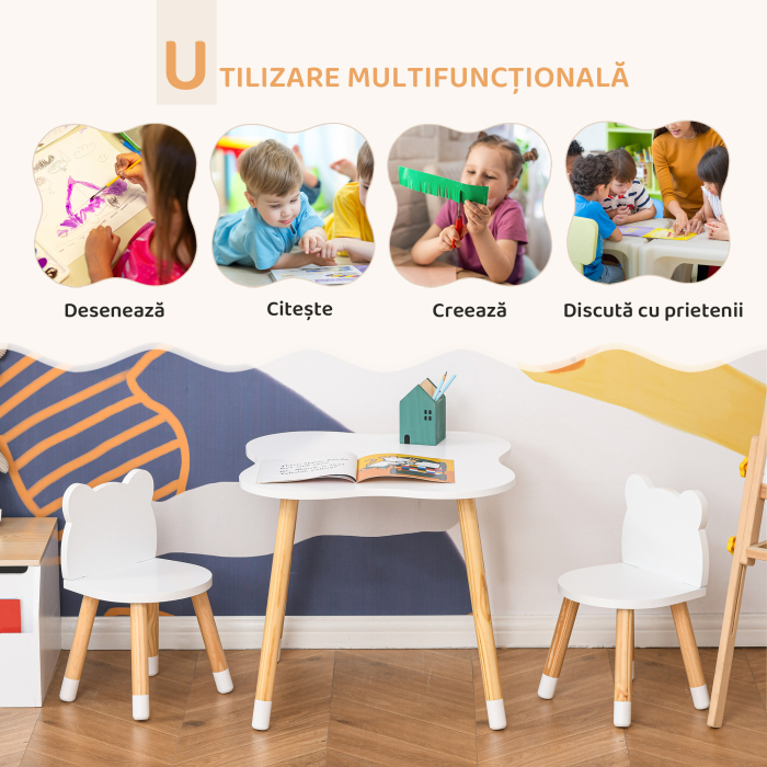 Qaba Set Masa & Scaun Lemn Copii - Pentru Joaca, Desen & Activitati [4]