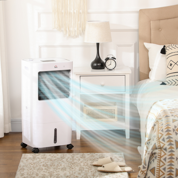  Racitor Evaporativ 3 in 1, Ventilator cu Gheata si Dezumidificator, 3 Viteze, 9 Moduri si Telecomanda, Racitor de 65W din ABS, 32x37x74 cm, Alb [2]