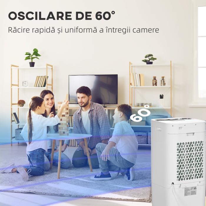  Racitor Evaporativ 3 in 1, Ventilator cu Gheata si Dezumidificator, 3 Viteze, 9 Moduri si Telecomanda, Racitor de 65W din ABS, 32x37x74 cm, Alb [8]