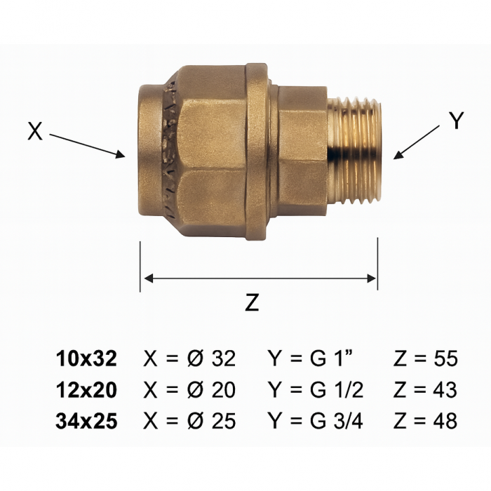 Racord compresie alama Remer Rubinetterie Minutery 490RM2063, filet exterior, 2" x 63 mm, alama [2]