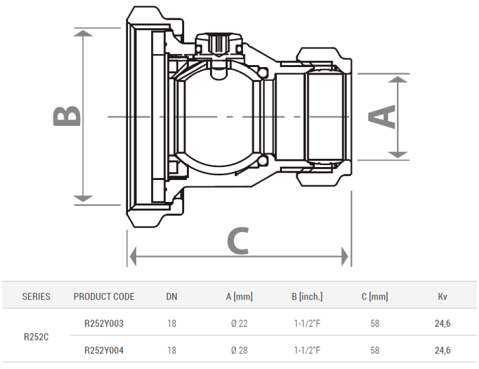 Racord cu bila Giacomini R252Y003, pentru pompa, diametru conexiune prin compresie 22mm x 1 1/2" filet interior, alama [2]