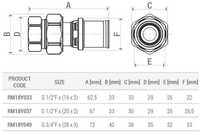 Racord drept 3 piese Giacomini RM18Y049, filet interior 3/4" x conexiune presare diametru 26 mm, alama [2]