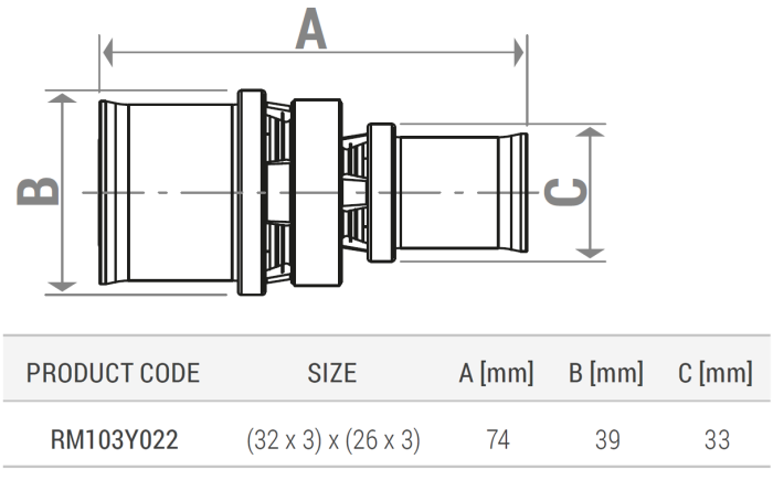 Racord drept reductie Giacomini RM103Y022, diametru 32 mm x 26 mm, alama, pentru tevi multistrat [2]