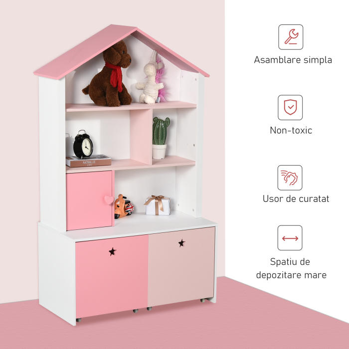 Raft Biblioteca Organizator Dulap cu Compartimente pentru copii roz [5]