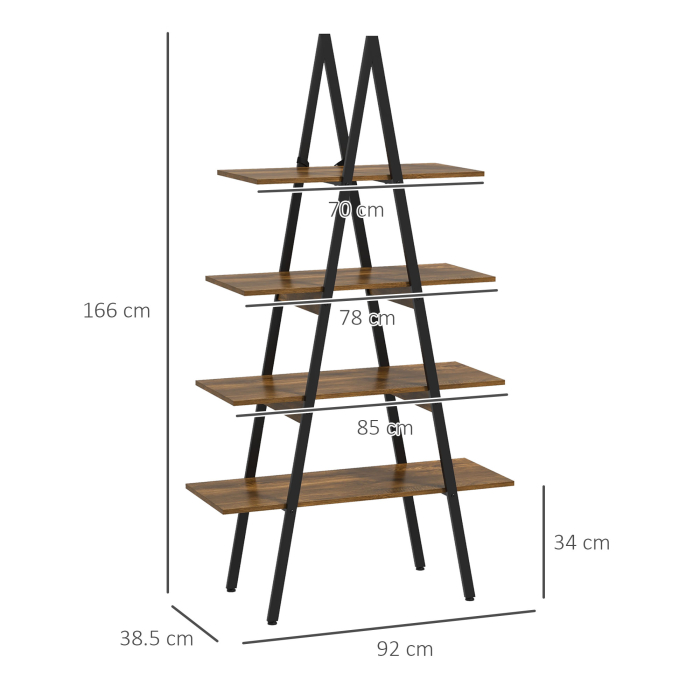  Raft Biblioteca Stil Industrial din PAL si Otel in Forma de A, 92x38.5x166 cm, Maro si Negru [3]