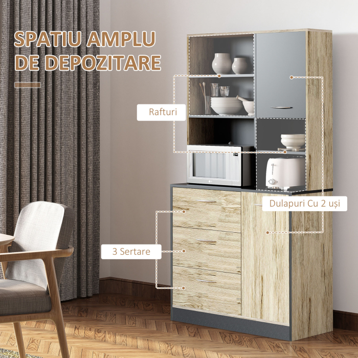  Raft Bucatarie 90×39×169 cm - Stejar & Negru cu 4 Rafturi [4]