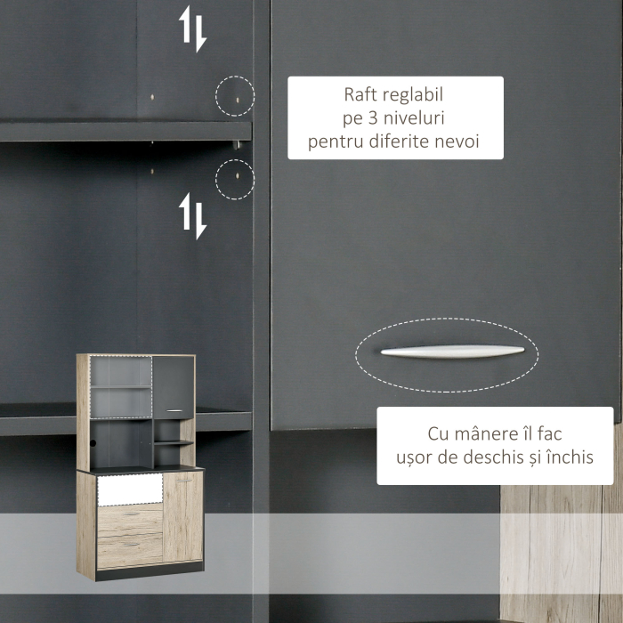 Raft Bucatarie 90×39×169 cm - Stejar & Negru cu 4 Rafturi [5]