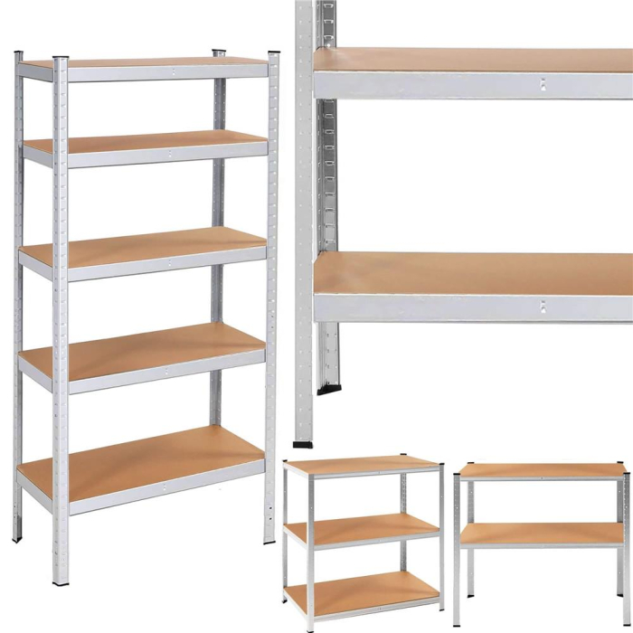 Raft metalic depozitare 5 polite MDF reglabile, max 875 kg, pliabil in 2 rafturi mici, 180x90x30 cm, argintiu [15]