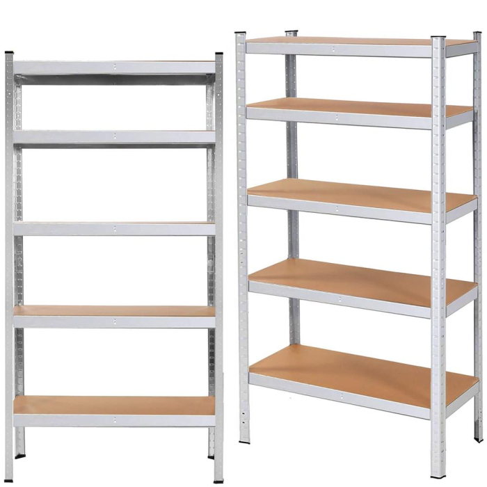 Raft metalic depozitare 5 polite MDF reglabile, max 875 kg, pliabil in 2 rafturi mici, 180x90x30 cm, argintiu [14]