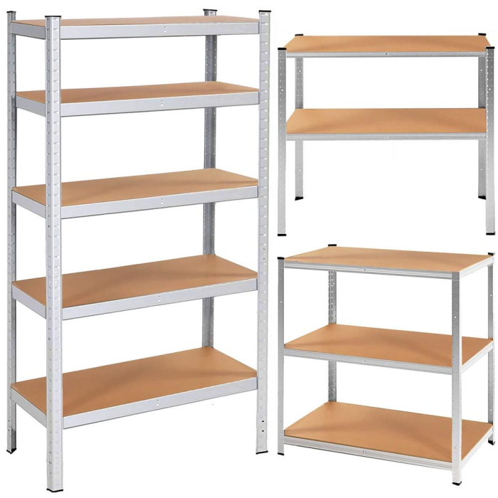 Raft metalic depozitare 5 polite MDF reglabile, max 875 kg, pliabil in 2 rafturi mici, 180x90x30 cm, argintiu [13]