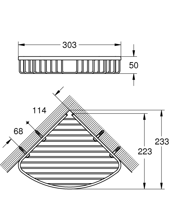 Raft colt Grohe 40663001, 303 mm, 233 mm, 4 orificii instalare, pe colt, metal, elemente fixare ascunse, Crom [3]