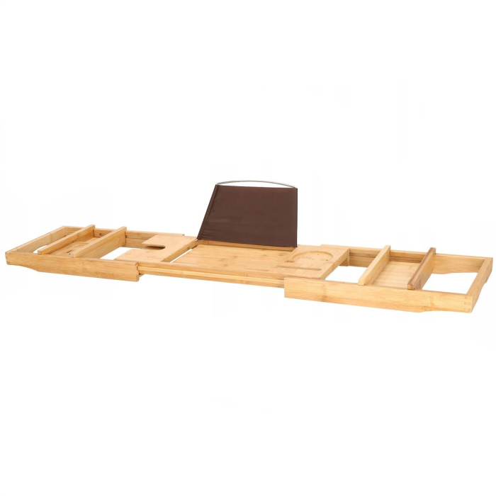 Raft cu tava pentru cada din bambus natural Sersimo 1024, extensibila, 75-110x23cm [2]