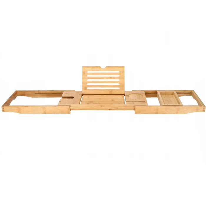 Raft cu tava pentru cada din bambus natural Sersimo 1025, extensibila, 75-111x23cm [2]