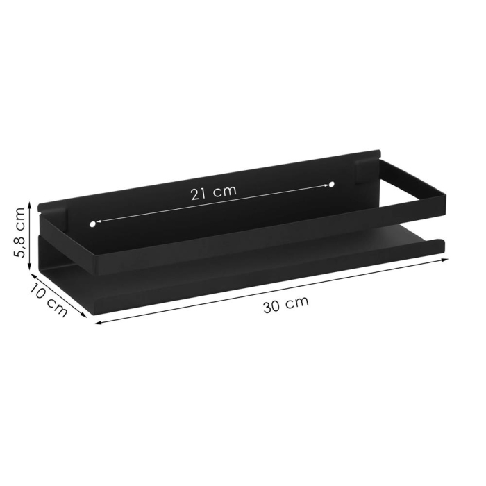 Raft de baie cu 2 sisteme instalare pe perete, aluminiu, 30x10x6cm, negru [5]