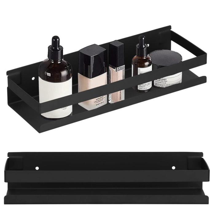 Raft de baie cu 2 sisteme instalare pe perete, aluminiu, 30x10x6cm, negru [16]