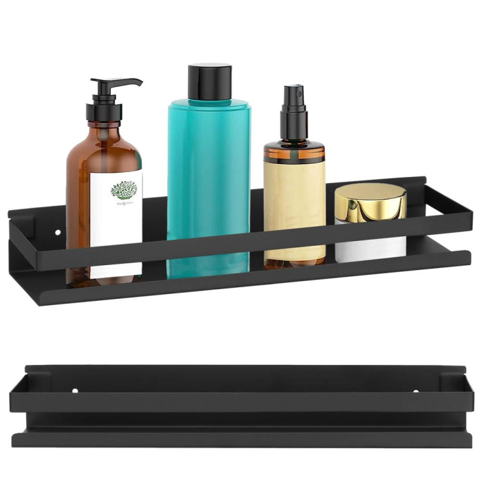 Raft de baie cu 2 sisteme instalare pe perete, aluminiu, 40x10x6cm, negru [12]