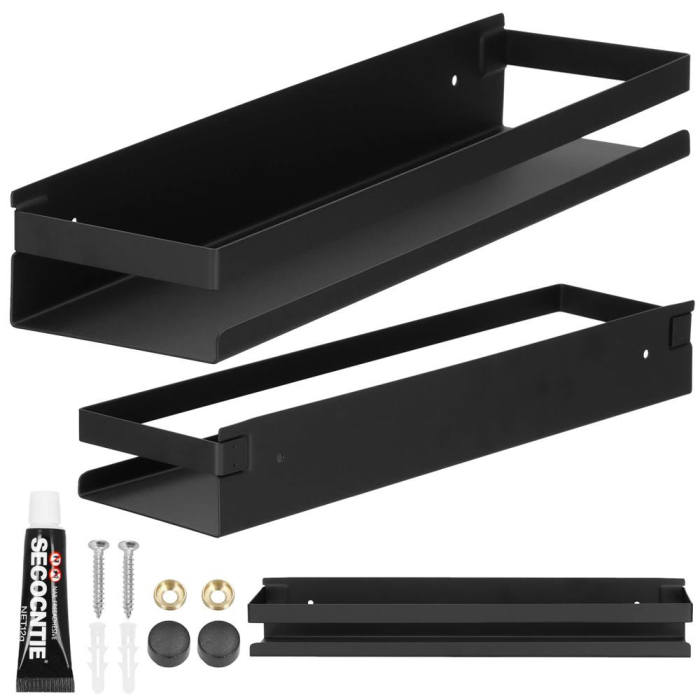Raft de baie cu 2 sisteme instalare pe perete, aluminiu, 40x10x6cm, negru [14]