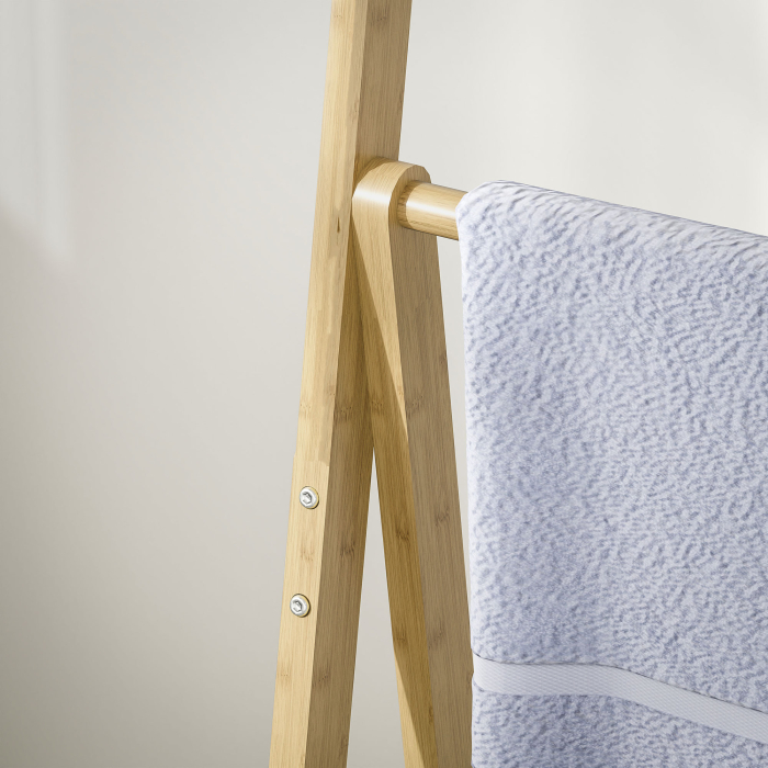  Raft de Baie Pliabil pentru Prosoape cu 3 Rafturi si 3 Bare,  53,5x30x153 cm, Lemn Natural [9]