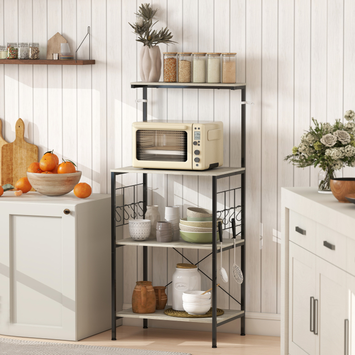  Raft de Bucatarie Stil Industrial cu 4 Nivele si 8 Carlige Stejar [2]